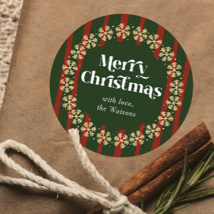 Weihnachtsmuster in Vintage-Rot und Grün Karo Merr Runder Aufkleber