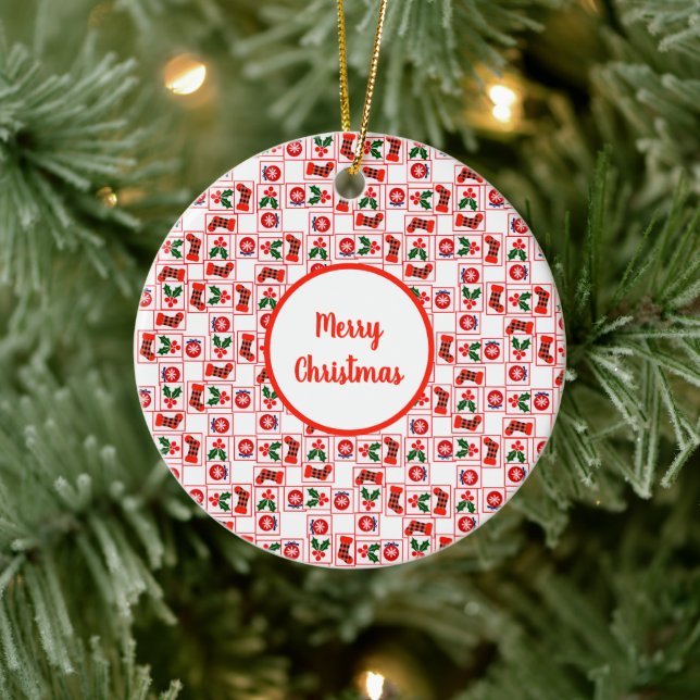 Weihnachtsmuster Keramik Ornament (Baum)