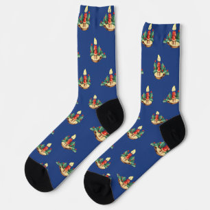 Weihnachtsmuster, Kerzen und Holly Socken