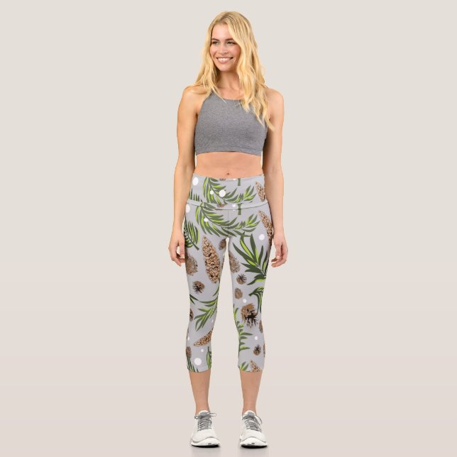 Weihnachtsmuster, Kiefernschnee 10 Capri Leggings (Vorderseite)