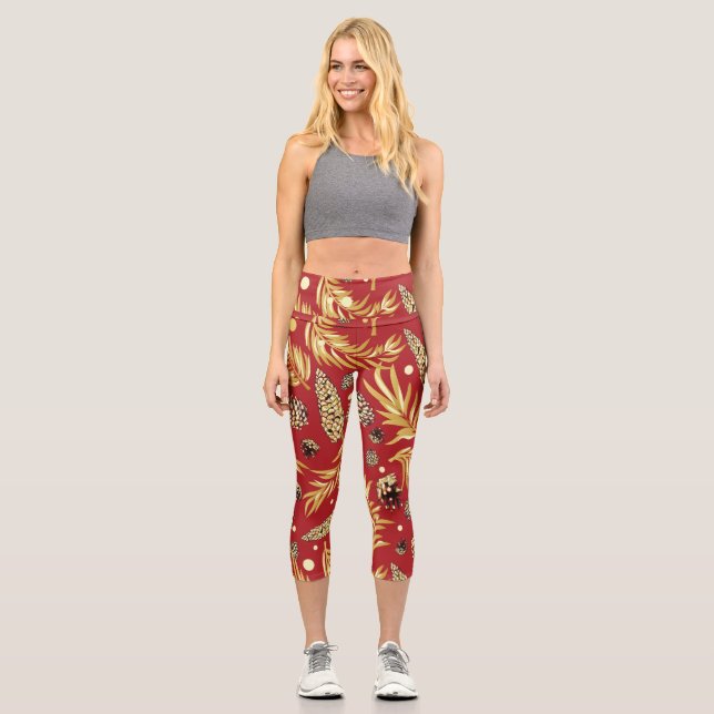Weihnachtsmuster, Kiefernschnee 3 Capri Leggings (Vorderseite)
