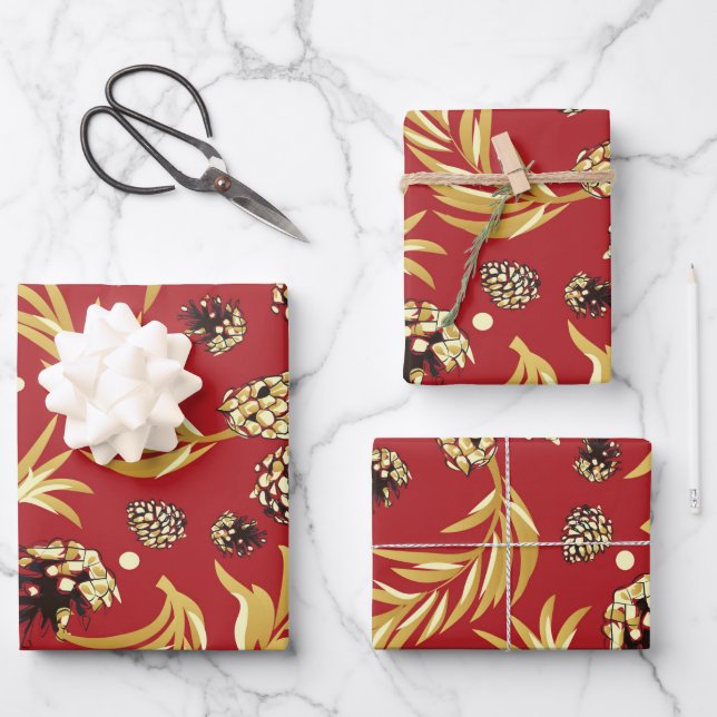 Weihnachtsmuster, Kiefernschnee 3 Geschenkpapier Set (Vorderseite)