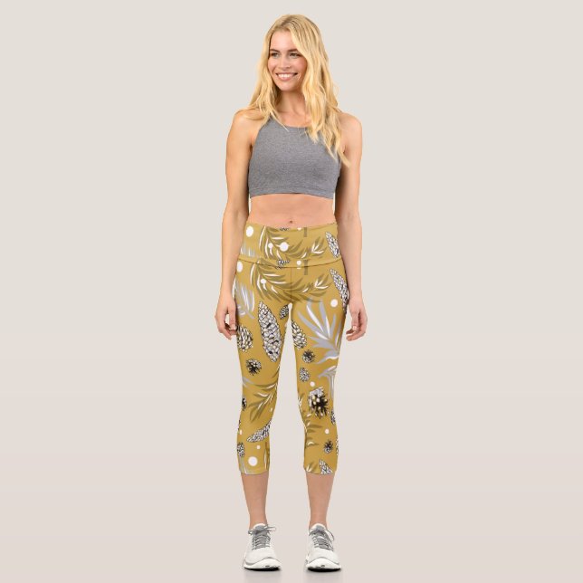Weihnachtsmuster, Kiefernschnee 6 Capri Leggings (Vorderseite)