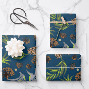 Weihnachtsmuster, Kiefernschnee 9 Geschenkpapier Set