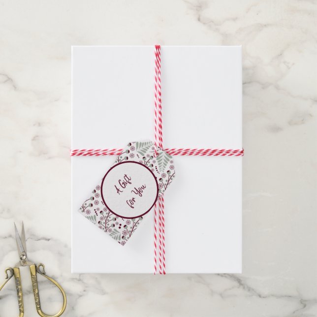 Weihnachtsmuster Klassisch Rot und Grün Geschenkanhänger (Mit Garn)