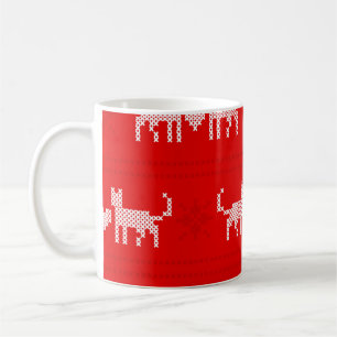 Weihnachtsmuster Kreuzstich verliebte Katzen mit s Kaffeetasse