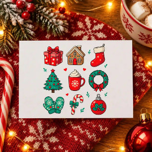 Weihnachtsmuster Lebkuchenhäuschen Kranz Handschuh Feiertagspostkarte