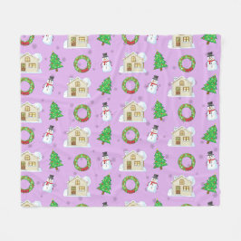Weihnachtsmuster - Lila Hintergrund  Fleecedecke
