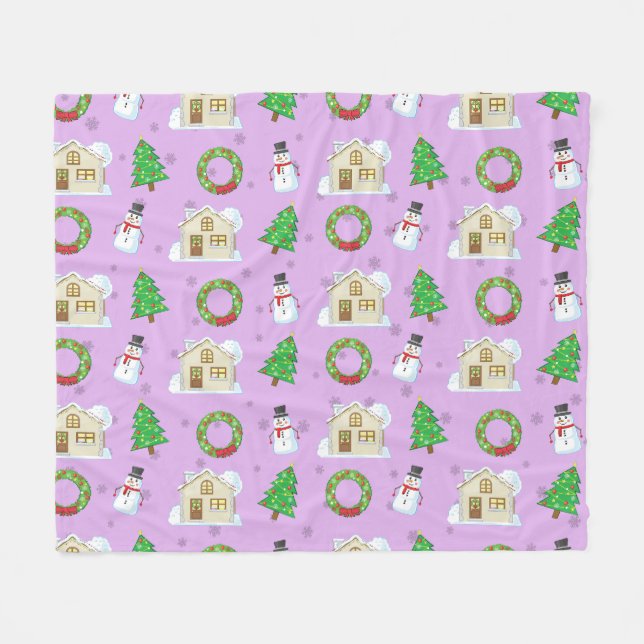 Weihnachtsmuster - Lila Hintergrund  Fleecedecke (Vorderseite (Horizontal))