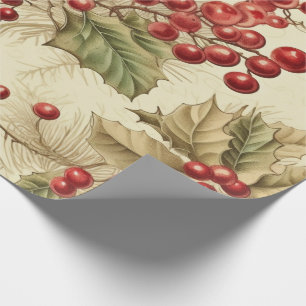 Weihnachtsmuster mit alten Poinsettien und Beeren Geschenkpapier