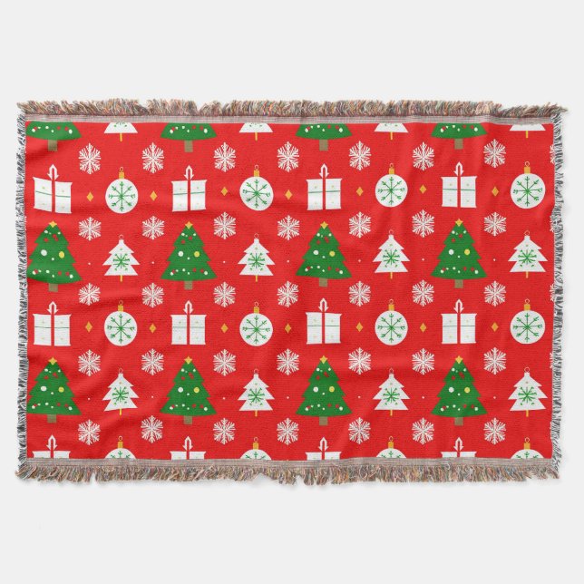 Weihnachtsmuster mit Bäumen, Schneeflocken Decke (Vorderseite)