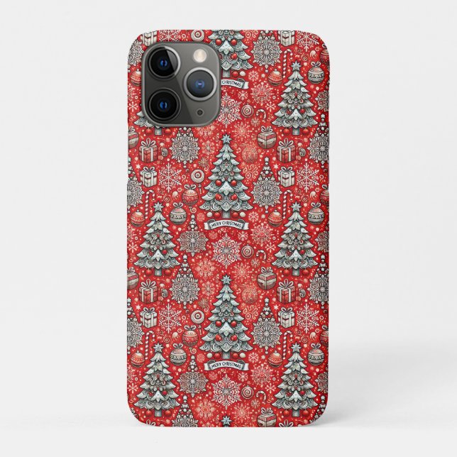 Weihnachtsmuster mit Bäumen und Schneeflocken Case-Mate iPhone Hülle (Rückseite)
