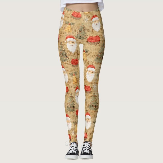 Weihnachtsmuster mit dem Weihnachtsmann Leggings (Vorderseite)