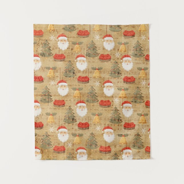 Weihnachtsmuster mit dem Weihnachtsmann Wandteppich (Vorderseite)