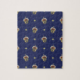 Weihnachtsmuster mit einer Laterne auf blau Puzzle