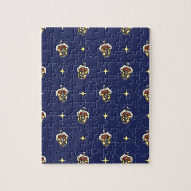 Weihnachtsmuster mit einer Laterne auf blau Puzzle (Vertikal)