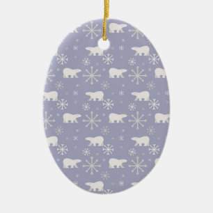 Weihnachtsmuster mit Eisbären und Schneeflocken Keramik Ornament