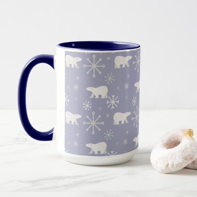 Weihnachtsmuster mit Eisbären und Schneeflocken Tasse (Mit Donut)