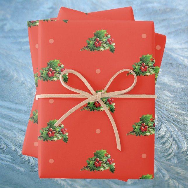 Weihnachtsmuster mit Holly Berry Pflanze Geschenkpapier Set (Von Creator hochgeladen)