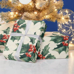 Weihnachtsmuster mit Holly-Blätter und Red Berry Geschenkpapier