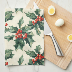 Weihnachtsmuster mit Holly-Blätter und Red Berry Geschirrtuch