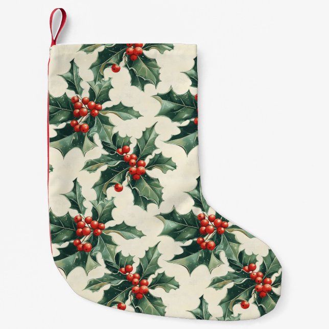 Weihnachtsmuster mit Holly-Blätter und Red Berry Kleiner Weihnachtsstrumpf (Vorderseite)