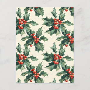 Weihnachtsmuster mit Holly-Blätter und Red Berry Postkarte
