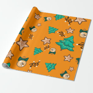 Weihnachtsmuster mit Kerzen, Mandarinen Hintergrun Geschenkpapier
