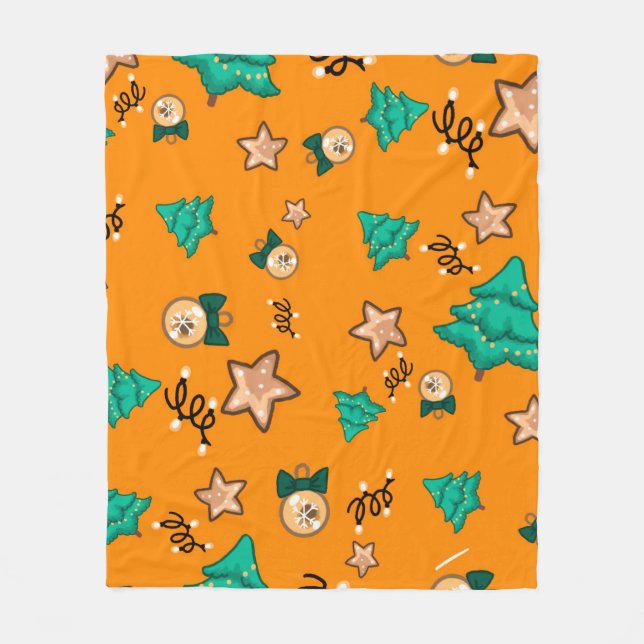 Weihnachtsmuster mit Kerzen, Tangerinesbackgrou Fleecedecke (Vorderseite)