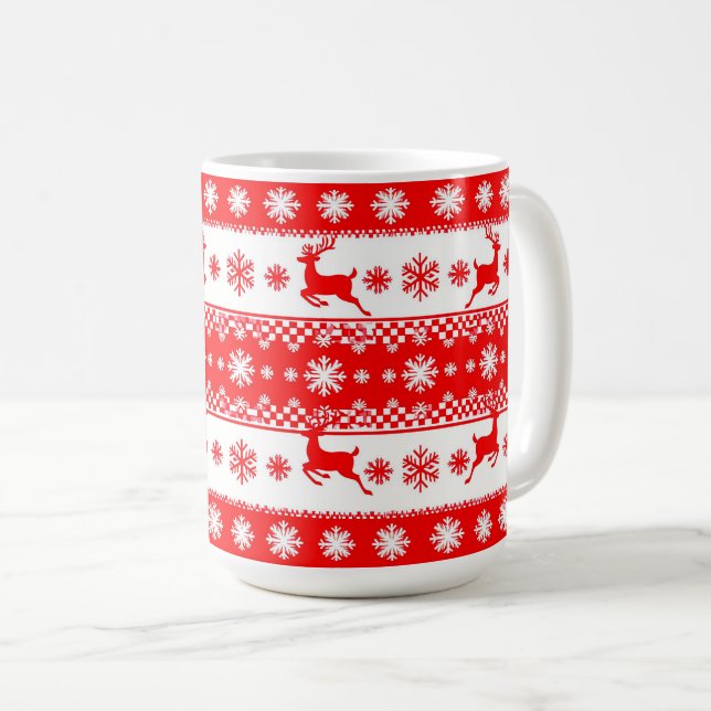 Weihnachtsmuster mit Rentier und Schneeflocken Kaffeetasse (VorderseiteRechts)