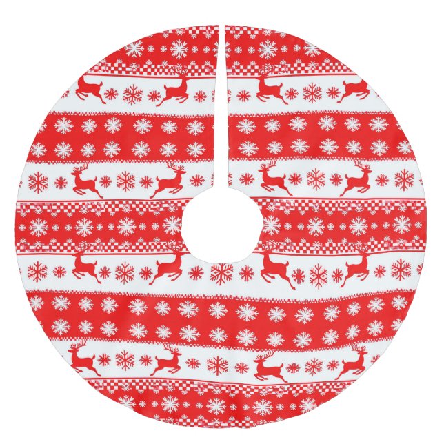 Weihnachtsmuster mit Rentier und Schneeflocken Polyester Weihnachtsbaumdecke (Vorderseite)