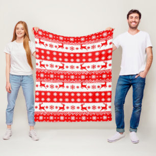 Weihnachtsmuster mit Rentieren und Schneeflocken Fleecedecke