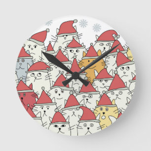 Weihnachtsmuster mit vielen lustigen Katzen Runde Wanduhr