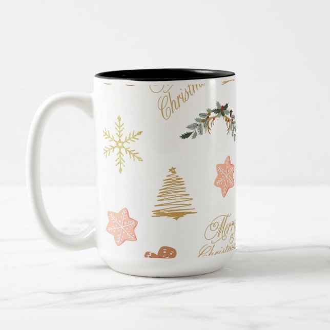 Weihnachtsmuster mit Weihnachtsbaumkeksen Zweifarbige Tasse (Links)