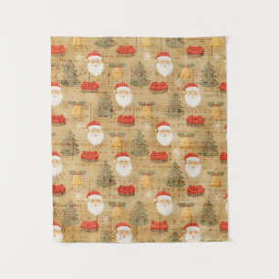 Weihnachtsmuster mit Weihnachtsmann im Vintage-Sti Wandteppich