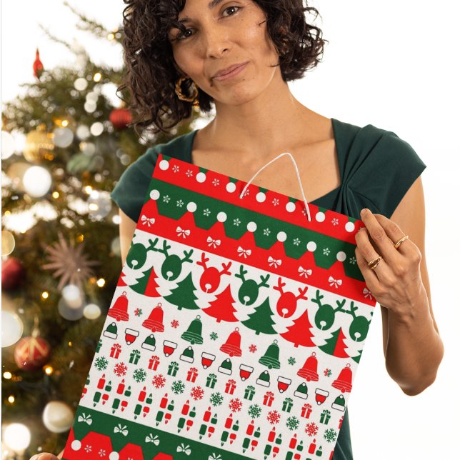 Weihnachtsmuster Mittlere Geschenktüte (gift bag, birthday surprise gift bag, teddy bear gift bag, wine gift bag, travel bag, use and throw )