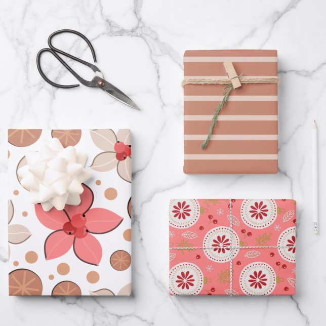 Weihnachtsmuster Moderne Blume Geschenkpapier Set (Vorderseite)
