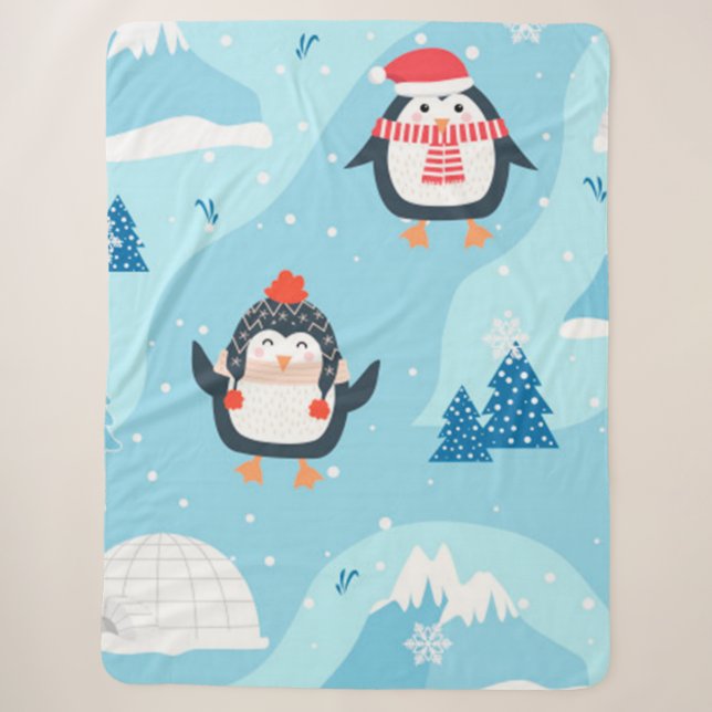 Weihnachtsmuster nahtlos mit Pinguin Sherpadecke (Vorderseite)