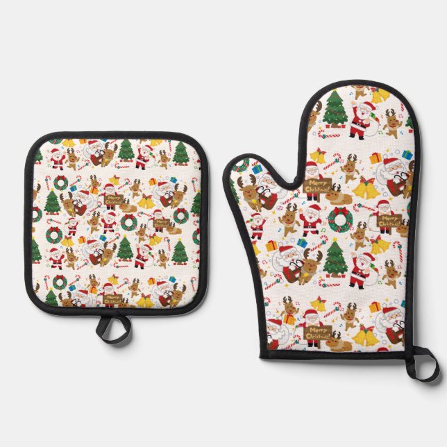 Weihnachtsmuster  ofenhandschuh & Topflappen-Set (Vorderseite)