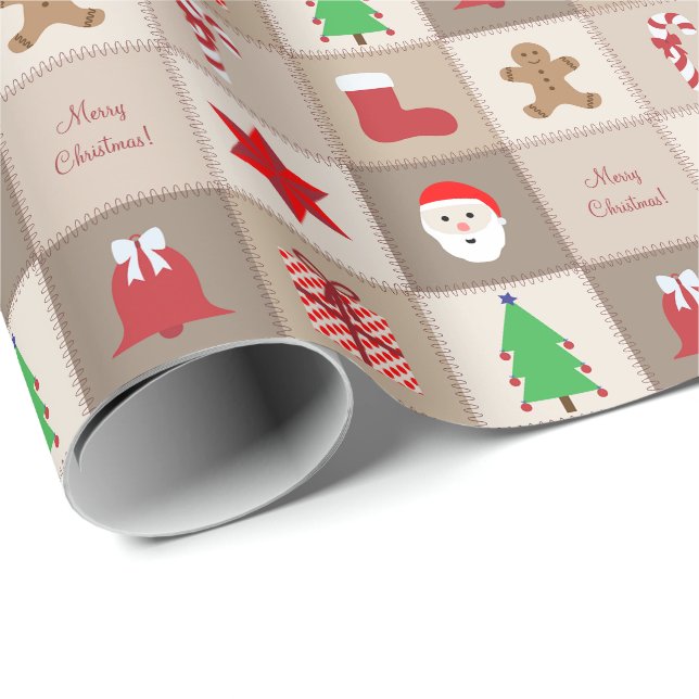 Weihnachtsmuster - Papier - Beige Geschenkpapier (Rolleneckpunkt)