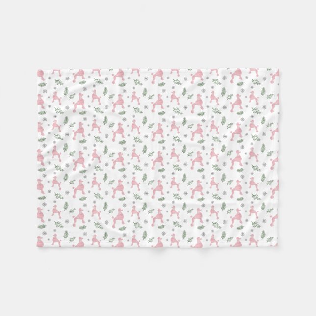 Weihnachtsmuster Pink Poodle Silhouette Blanken Fleecedecke (Vorderseite (Horizontal))
