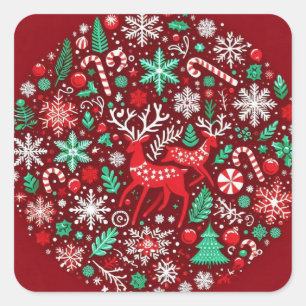 Weihnachtsmuster Quadratischer Aufkleber