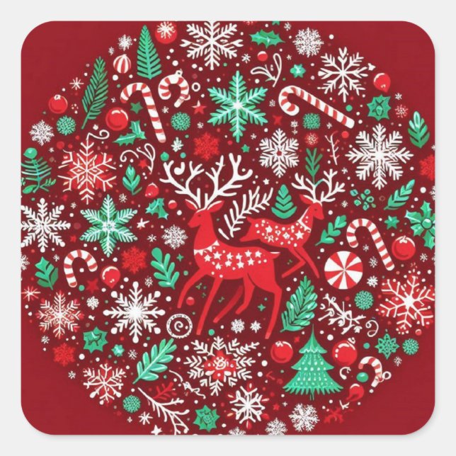 Weihnachtsmuster Quadratischer Aufkleber (Vorderseite)