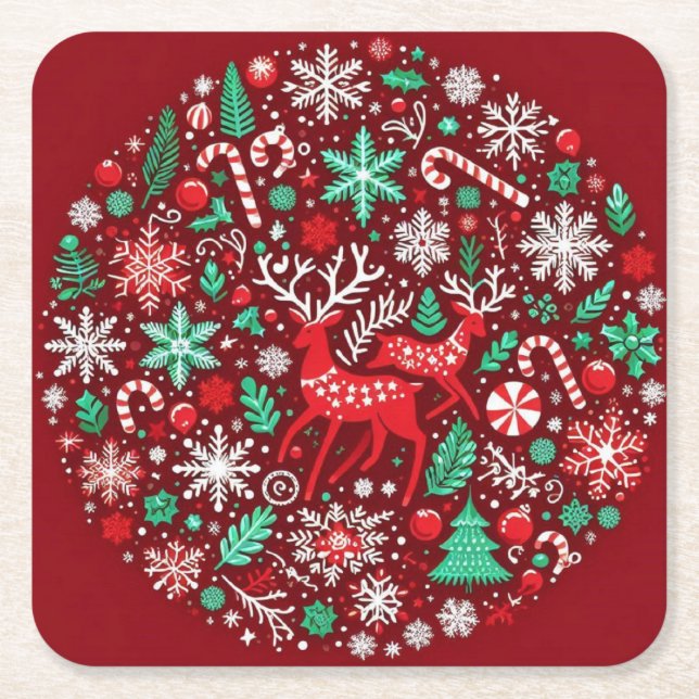 Weihnachtsmuster Rechteckiger Pappuntersetzer (Vorderseite)