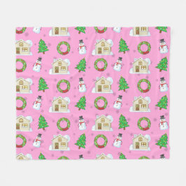 Weihnachtsmuster - Rosa Hintergrund  Fleecedecke