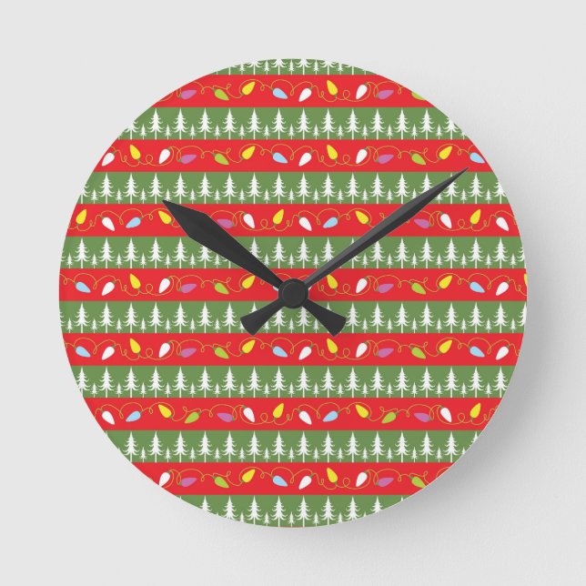 Weihnachtsmuster rot und grün runde wanduhr (Vorderseite)