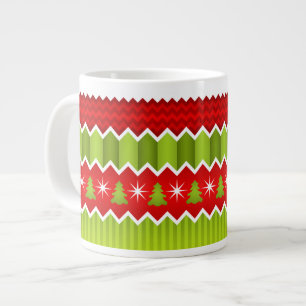 Weihnachtsmuster Rot und Grün Zickzack Streifen Jumbo-Tasse