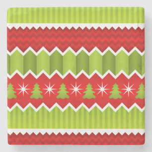 Weihnachtsmuster Rot und Grün Zickzack Streifen Steinuntersetzer