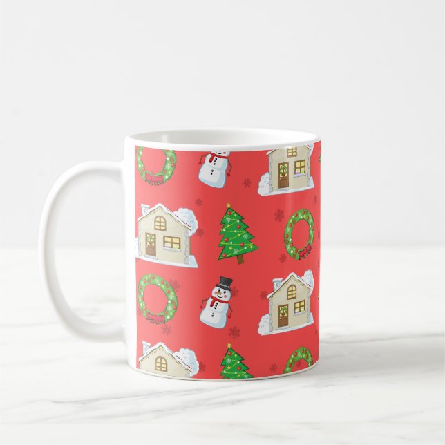 Weihnachtsmuster - Roter Hintergrund Kaffeetasse (Links)