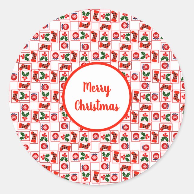 Weihnachtsmuster Runder Aufkleber (Vorderseite)